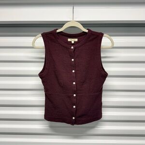 Madewell Burgundy Textured Button Front Tank Top